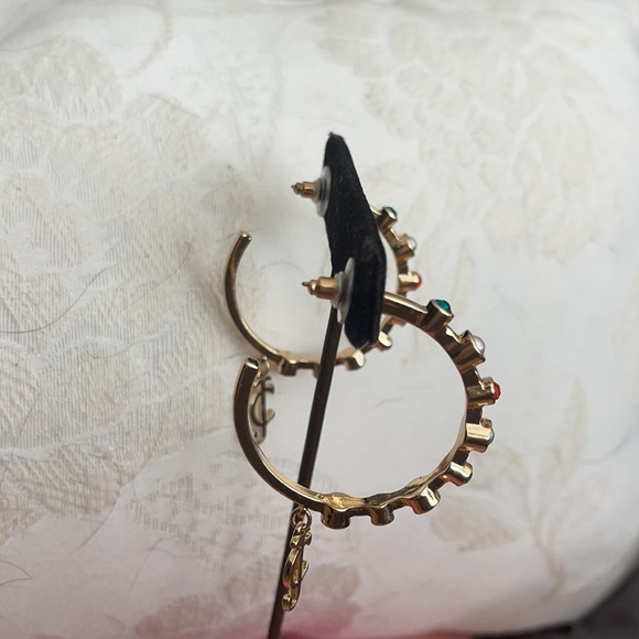 1 left!! Sale! Couture Gold large Hoops with crystals & Faux pearls with logo - Picture 10 of 12